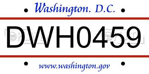DWH0459 District Of Columbia License Plate
