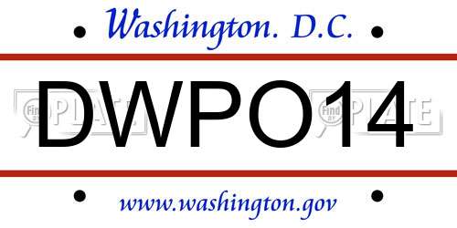 DWPO14 District Of Columbia License Plate