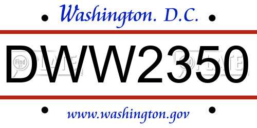 DWW2350 District Of Columbia License Plate