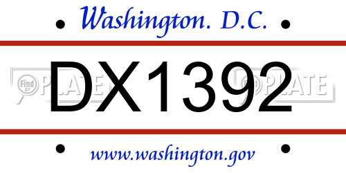 DX1392 District Of Columbia License Plate