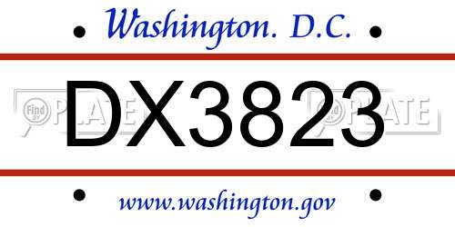 DX3823 District Of Columbia License Plate