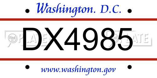 DX4985 District Of Columbia License Plate