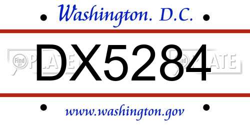 DX5284 District Of Columbia License Plate