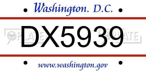 DX5939 District Of Columbia License Plate