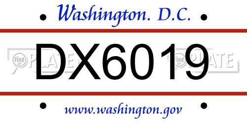 DX6019 District Of Columbia License Plate
