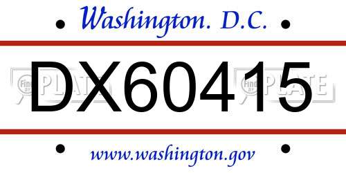 DX60415 District Of Columbia License Plate