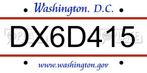 DX6D415 District Of Columbia License Plate