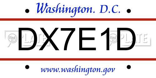 DX7E1D District Of Columbia License Plate