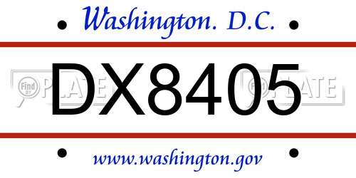 DX8405 District Of Columbia License Plate