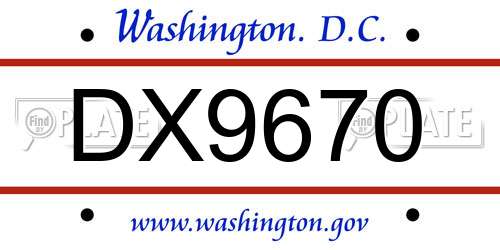 DX9670 District Of Columbia License Plate