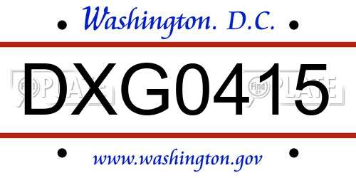 DXG0415 District Of Columbia License Plate