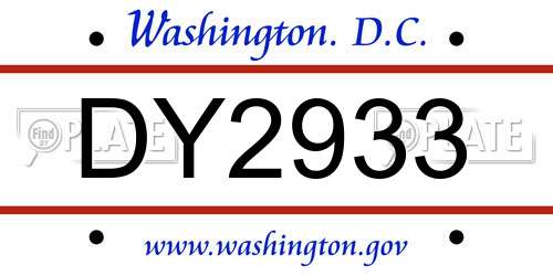DY2933 District Of Columbia License Plate
