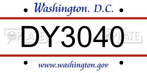 DY3040 District Of Columbia License Plate