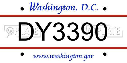 DY3390 District Of Columbia License Plate