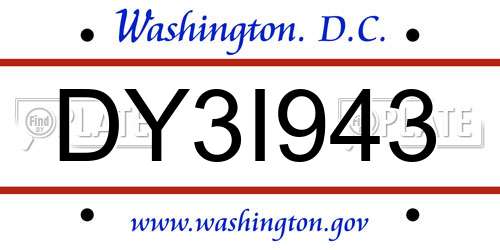 DY3I943 District Of Columbia License Plate