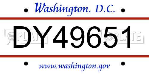 DY49651 District Of Columbia License Plate