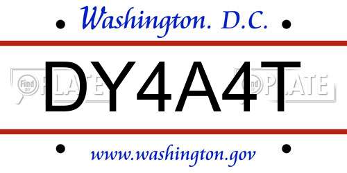 DY4A4T District Of Columbia License Plate