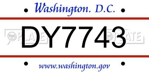 DY7743 District Of Columbia License Plate