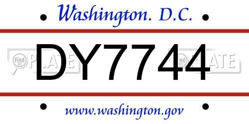DY7744 District Of Columbia License Plate