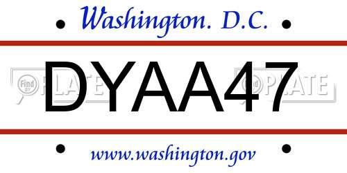 DYAA47 District Of Columbia License Plate
