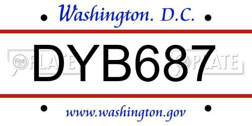DYB687 District Of Columbia License Plate
