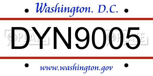 DYN9005 District Of Columbia License Plate