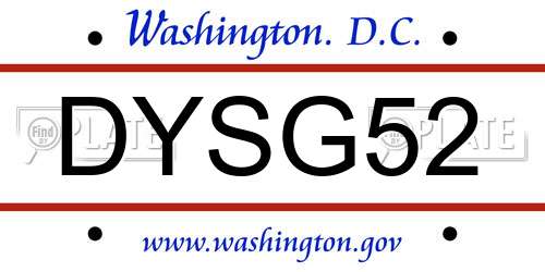 DYSG52 District Of Columbia License Plate