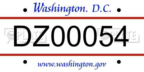 DZ00054 District Of Columbia License Plate