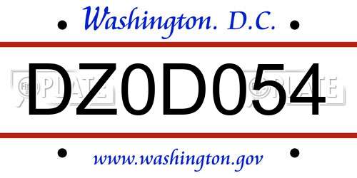DZ0D054 District Of Columbia License Plate