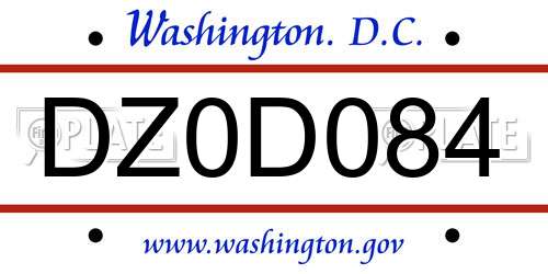DZ0D084 District Of Columbia License Plate