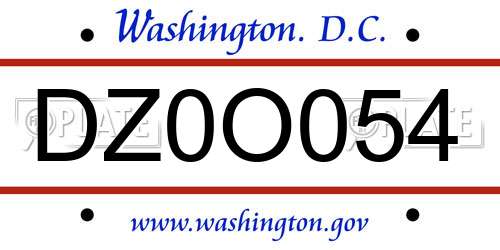 DZ0O054 District Of Columbia License Plate
