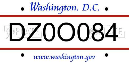 DZ0O084 District Of Columbia License Plate