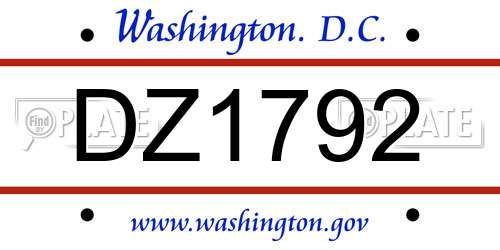 DZ1792 District Of Columbia License Plate