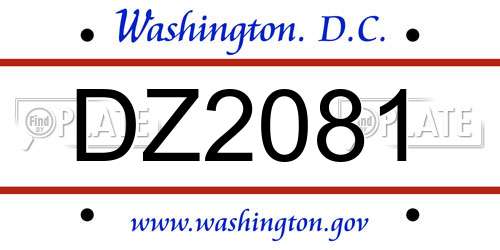 DZ2081 District Of Columbia License Plate
