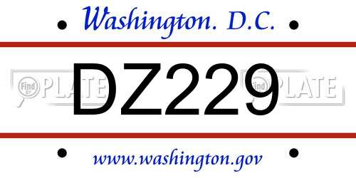 DZ229 District Of Columbia License Plate