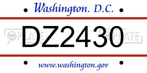 DZ2430 District Of Columbia License Plate