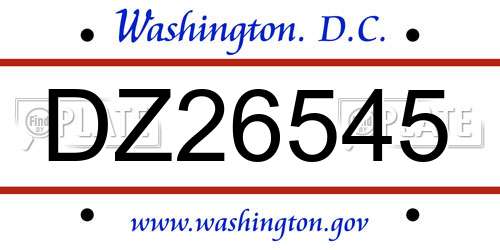 DZ26545 District Of Columbia License Plate