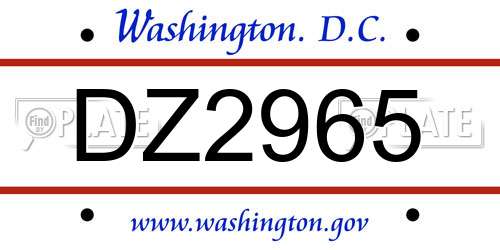 DZ2965 District Of Columbia License Plate