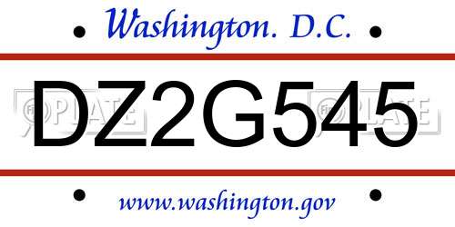 DZ2G545 District Of Columbia License Plate