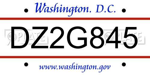 DZ2G845 District Of Columbia License Plate