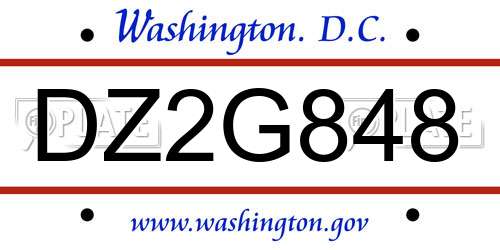 DZ2G848 District Of Columbia License Plate