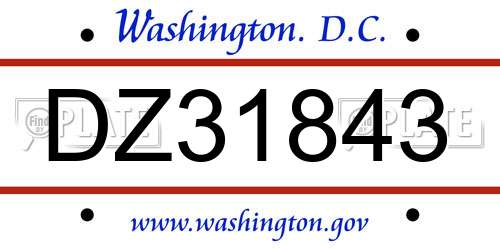 DZ31843 District Of Columbia License Plate