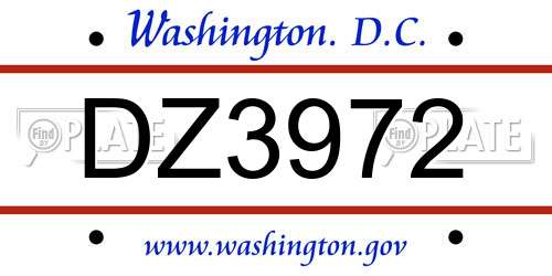 DZ3972 District Of Columbia License Plate