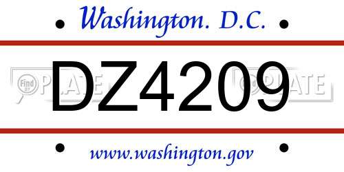 DZ4209 District Of Columbia License Plate