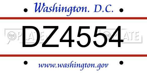 DZ4554 District Of Columbia License Plate