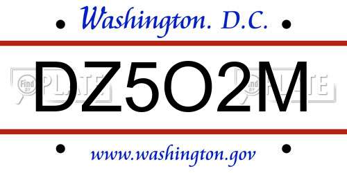 DZ5O2M District Of Columbia License Plate