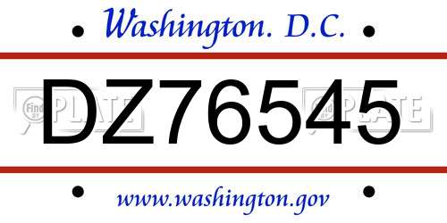 DZ76545 District Of Columbia License Plate