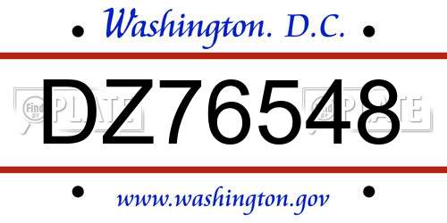 DZ76548 District Of Columbia License Plate