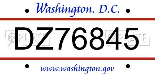 DZ76845 District Of Columbia License Plate