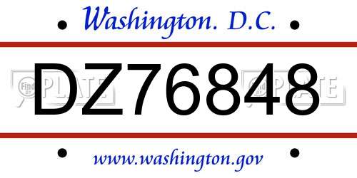 DZ76848 District Of Columbia License Plate